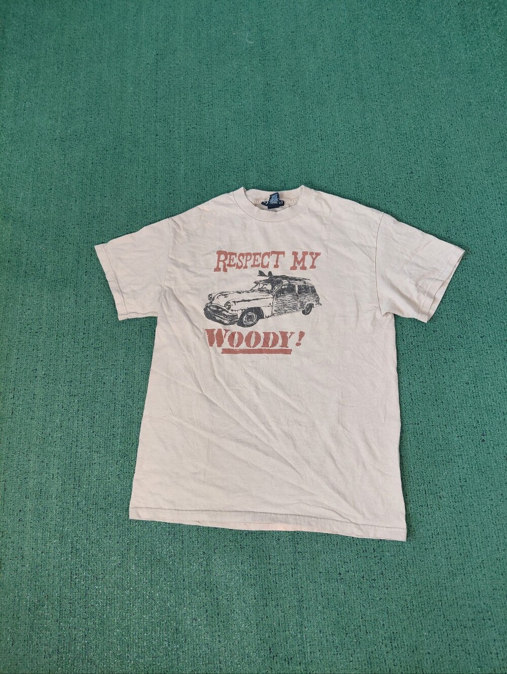 Carbon "Respect My Woody" Station Wagon Classic Car Surfboards Surfing Beige T S